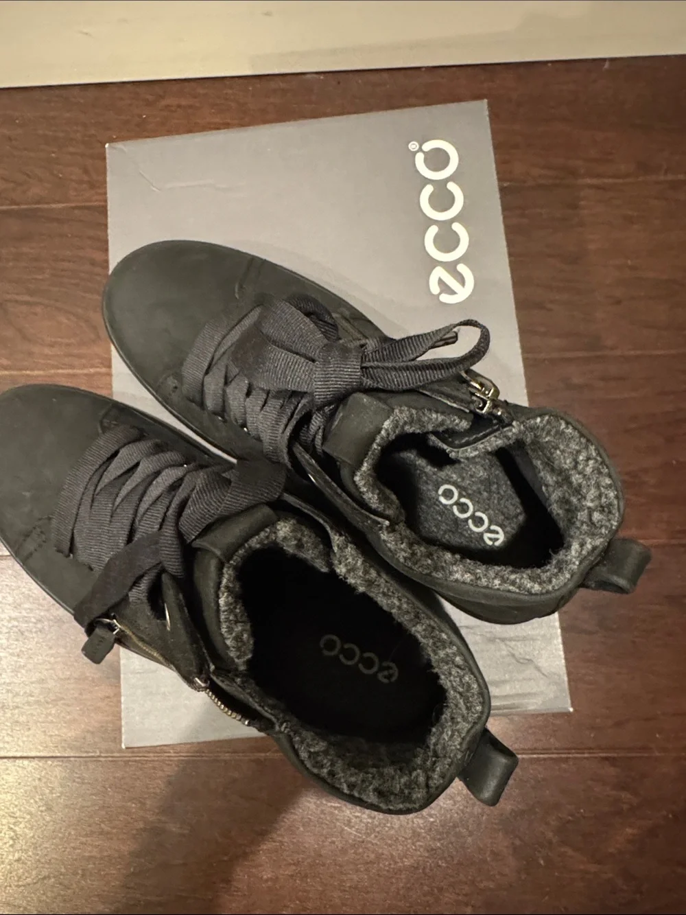Ecco Women's Black Wedge Ankle Boots with Ribbon Laces